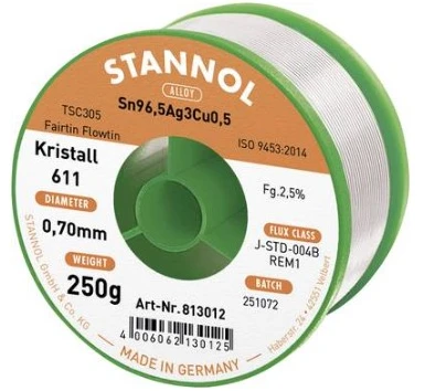 Lydmetalis Sn96.5/Ag3/Cu0.5 0.70mm 250g su fliusu Stannol
