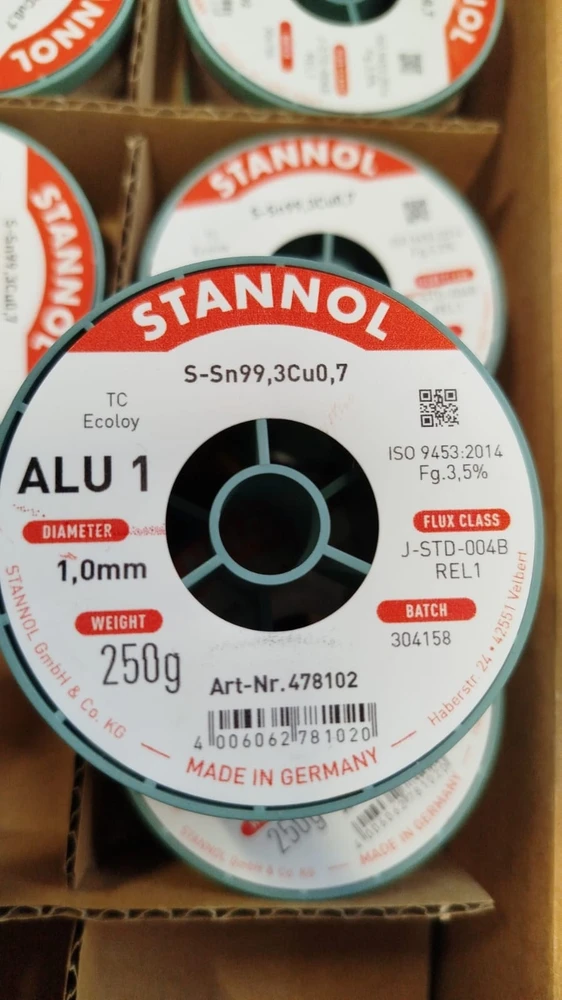 Lydmetalis Sn99.3Cu0.7 1.00mm su fliusu 3.5% ALU1 250g, Stannol