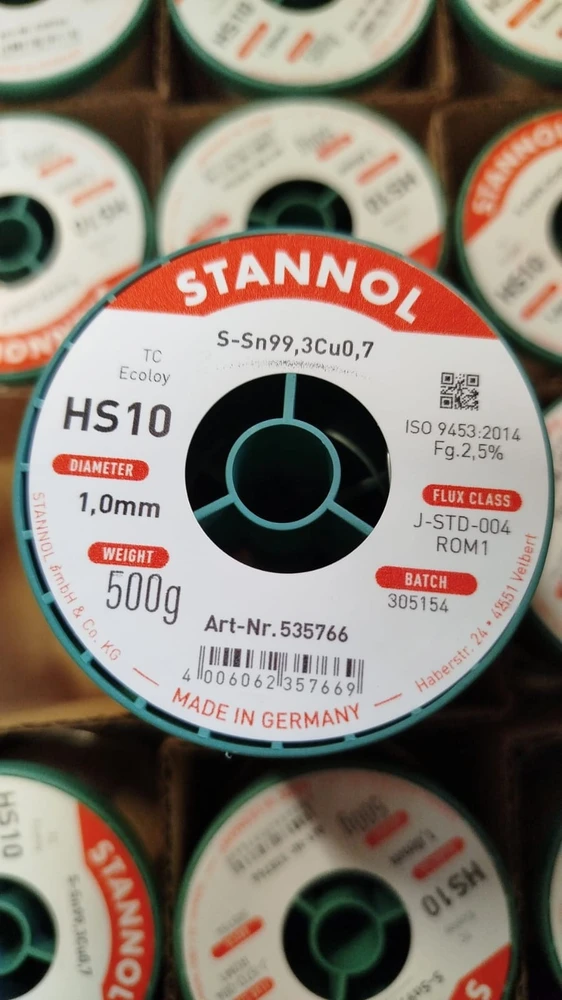 Lydmetalis Sn99.3Cu0.7 1.00mm su fliusu 2.5% HS10 500g, Stannol