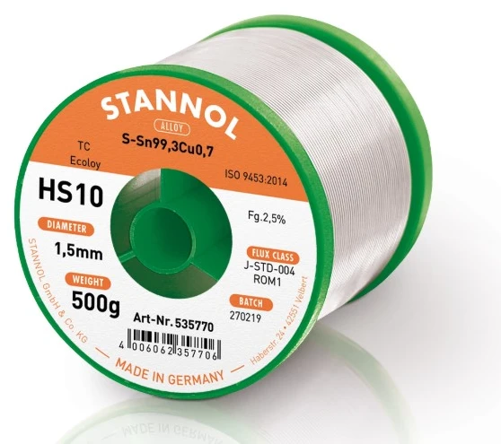 Lydmetalis Sn99.3Cu0.7 1.50mm su fliusu 2.5% HS10 500g, Stannol
