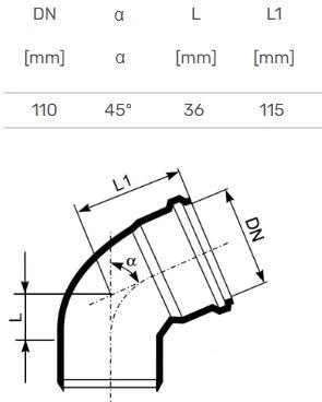 Magnaplast Vidaus kanalizacijos alkūnė Ultra dB, Ø 110 mm, 45°