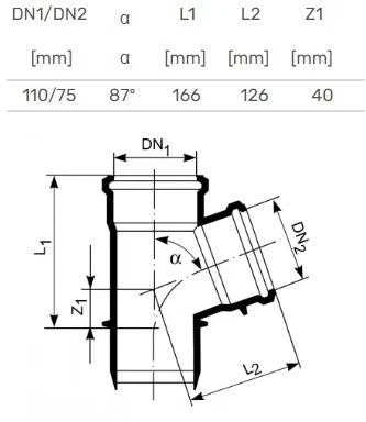 Magnaplast Vidaus kanalizacijos trišakis HTplus, Ø 110 / 75 mm, 87°