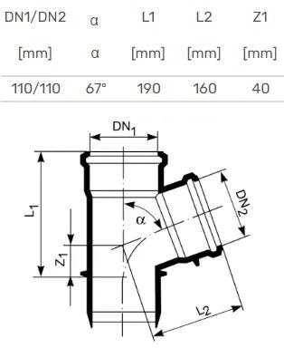 Magnaplast Vidaus kanalizacijos trišakis HTplus, Ø 110 / 110 mm, 67°