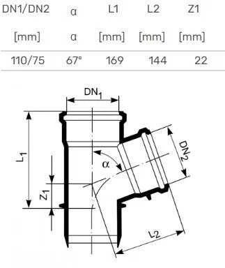 Magnaplast Vidaus kanalizacijos trišakis HTplus, Ø 110 / 75 mm, 67°