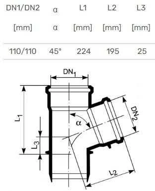 Magnaplast Vidaus kanalizacijos trišakis Ultra dB, Ø 110 / 110 mm, 45°