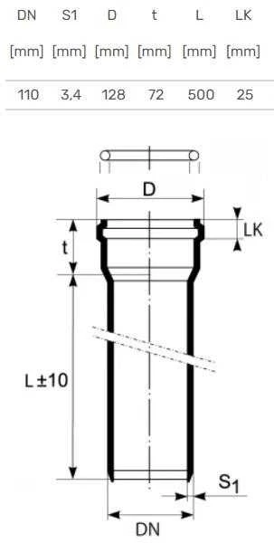 Magnaplast Vidaus kanalizacijos vamzdis Ultra dB, Ø 110 mm, 0,5 m