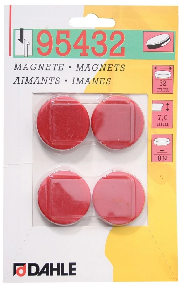 Magnetai Dahle, 32mm, 4vnt., raudonos spalvos