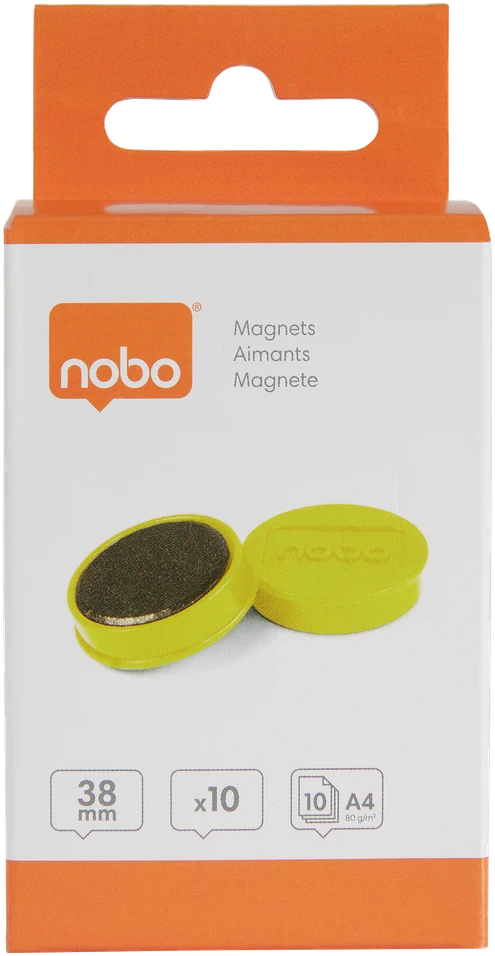 Magnetai Nobo, 38mm, geltonos spalvos, 10 vnt./pak.
