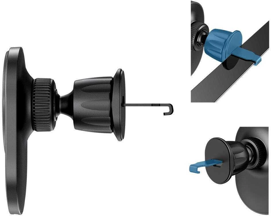 Magnetinis automobilinis laikiklis MagSafe su 15W indukciniu prietaisų skydelio / ventiliacijos grotelių įkrovimu Teleskopinė rankena Tech-Protect mm15W-V1 juodos spalvos