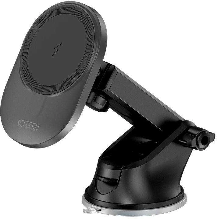 Magnetinis automobilinis laikiklis MagSafe su 15W indukciniu prietaisų skydelio / ventiliacijos grotelių įkrovimu Teleskopinė rankena Tech-Protect mm15W-V1 juodos spalvos