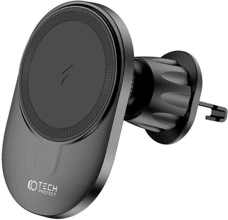 Magnetinis automobilinis laikiklis MagSafe su 15W indukciniu prietaisų skydelio / ventiliacijos grotelių įkrovimu Teleskopinė rankena Tech-Protect mm15W-V1 juodos spalvos