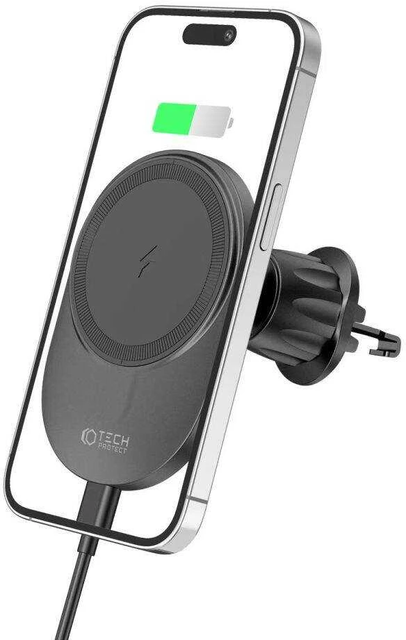 Magnetic MagSafe Automobilinis laikiklis Wireless Charging 15W for Vent Car Tech-Protect mm15W-V1 juodos spalvos