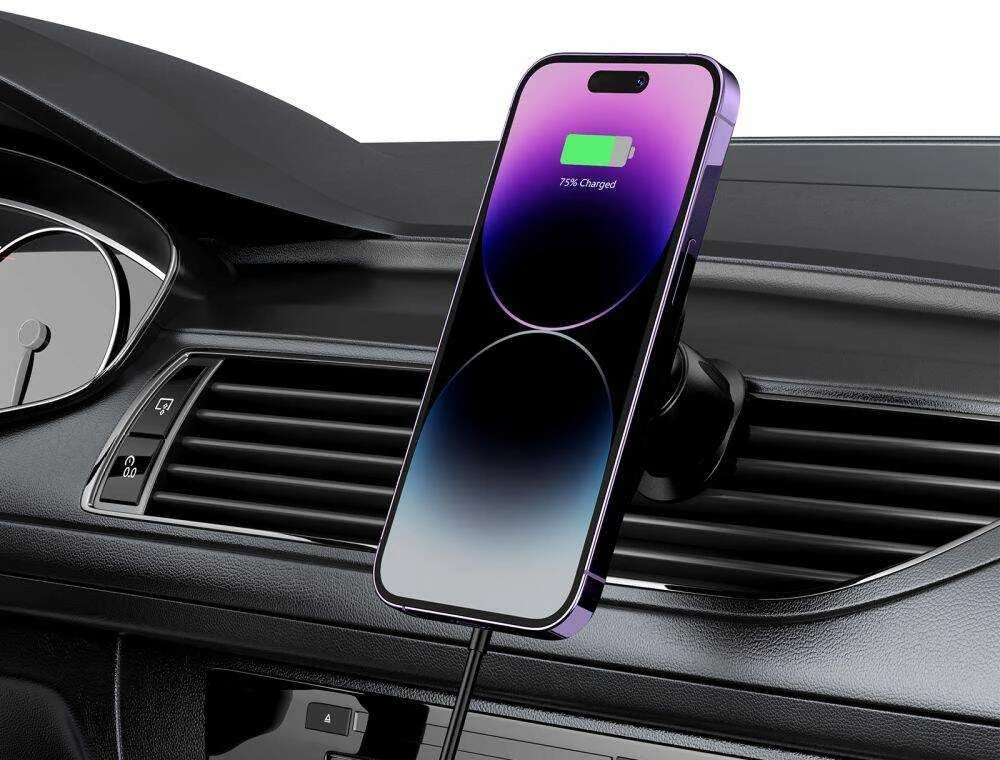 Magnetic MagSafe Automobilinis laikiklis Wireless Charging 15W for Vent Car Tech-Protect mm15W-V1 juodos spalvos