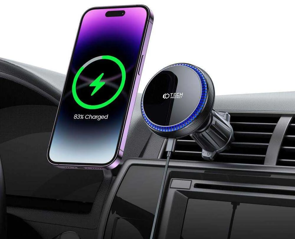 Magnetic MagSafe Automobilinis laikiklis Wireless Charging 15W for Vent Car Tech-Protect mm15W-V4 juodos spalvos