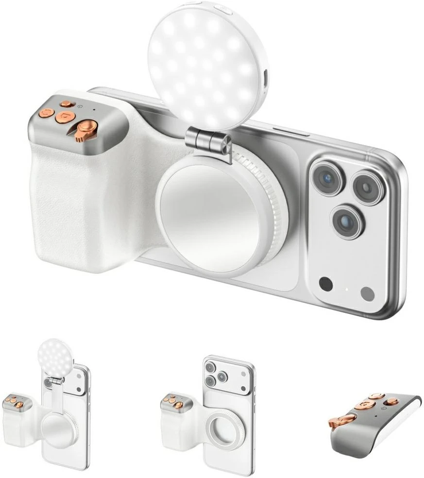 Magnetic smartphone holder with 4smarts photographic grip fill light and wireless control baltas