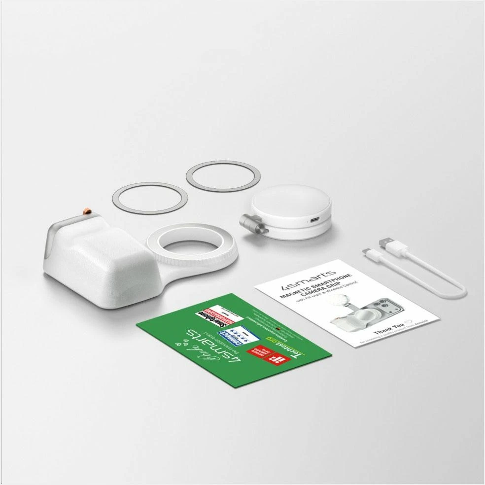 Magnetic smartphone holder with 4smarts photographic grip fill light and wireless control baltas