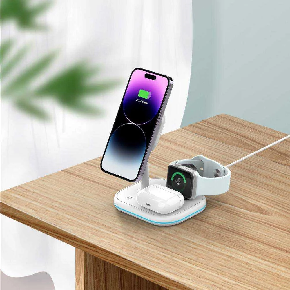 Magnetinis belaidis įkroviklis MagSafe 15W 3in1 Tech-Protect QI15W-A27 baltos spalvos