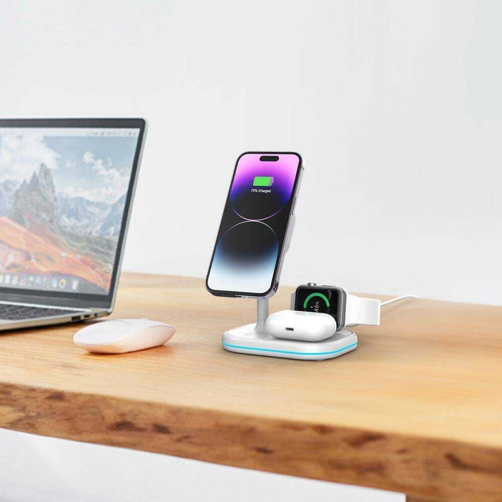 Magnetinis belaidis įkroviklis MagSafe 15W 3in1 Tech-Protect QI15W-A27 baltos spalvos