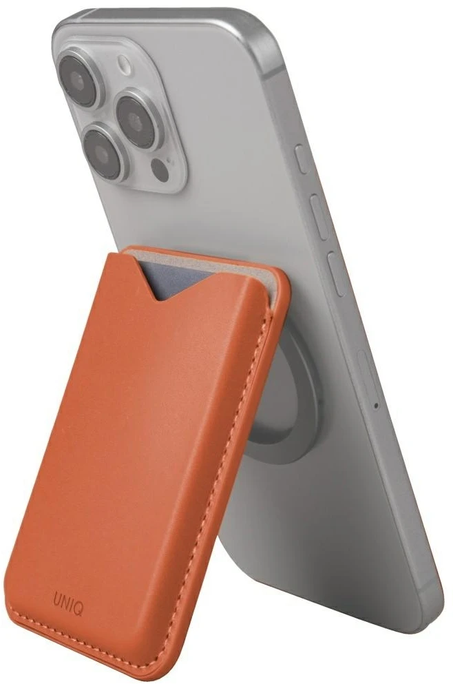Dėklas Magnetinė piniginė UNIQ Lyden Evo telefono stovas terakotos spalvos