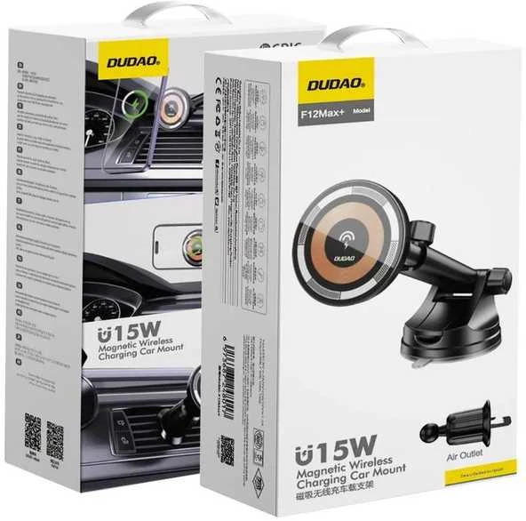 Magnetinis automobilinis laikiklis Dudao F12MAX+ su Qi indukciniu įkrovikliu, 15W (juodas)