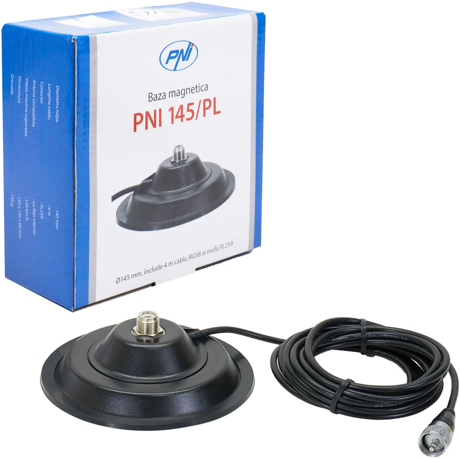 Magnetinis pagrindas PNI 145 / PL 145mm su 4m kabeliu ir PL259 jungtimi