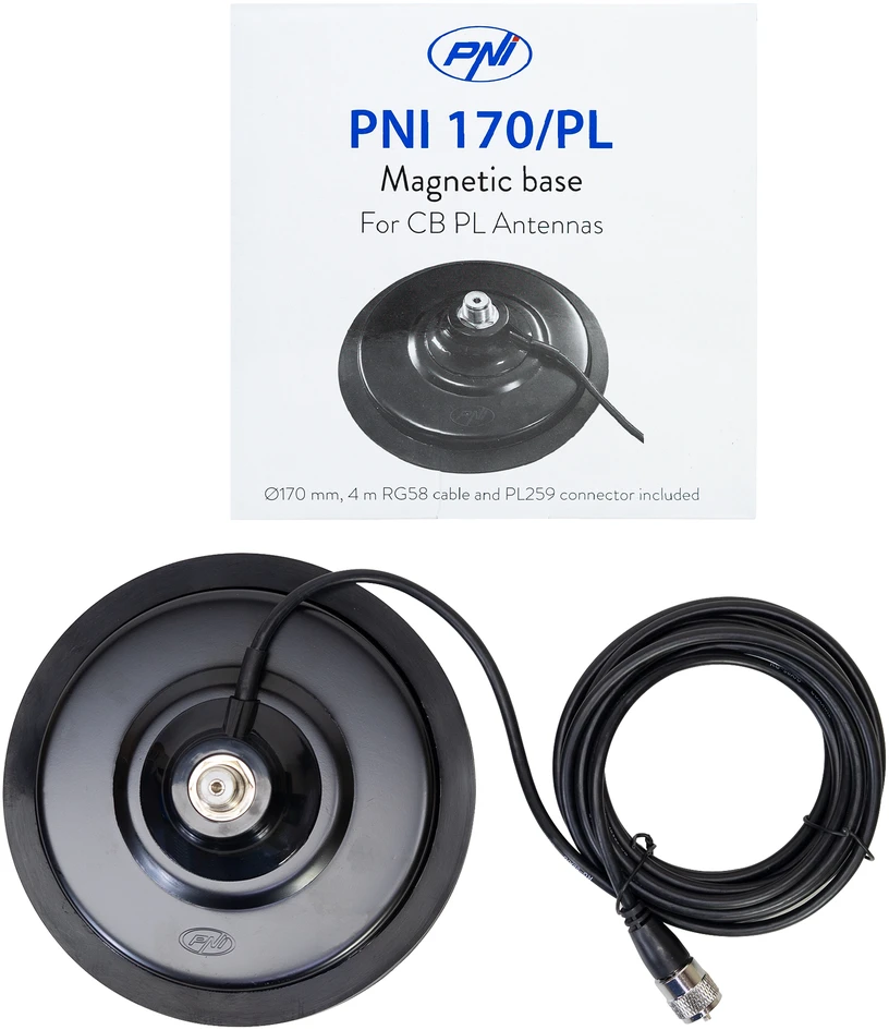 Magnetinis pagrindas PNI 170/PL 170 mm, plonas, su 4m kabeliu ir PL259 jungtimi