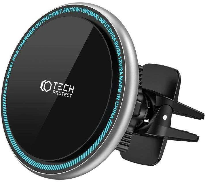 MagSafe Automobilinis laikiklis su 15W belaidžiu įkrovimu ventiliacijos grotelėms Tech-Protect A2 juodos spalvos
