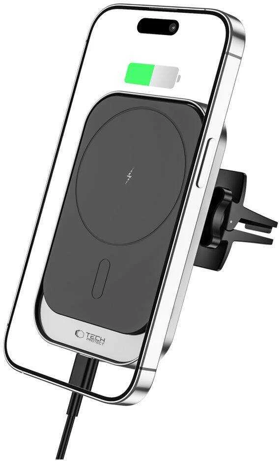 MagSafe Automobilinis laikiklis su 15W belaidžiu įkrovimu for Supply / ventiliacijos grotelėms USB-C Tech-Protect CW19 juodos spalvos