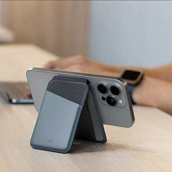 Dėklas UNIQ Lyden DS magnetic wallet RFIDi phone stand beige-žalios spalvos/ivory-lichen žalios spalvos