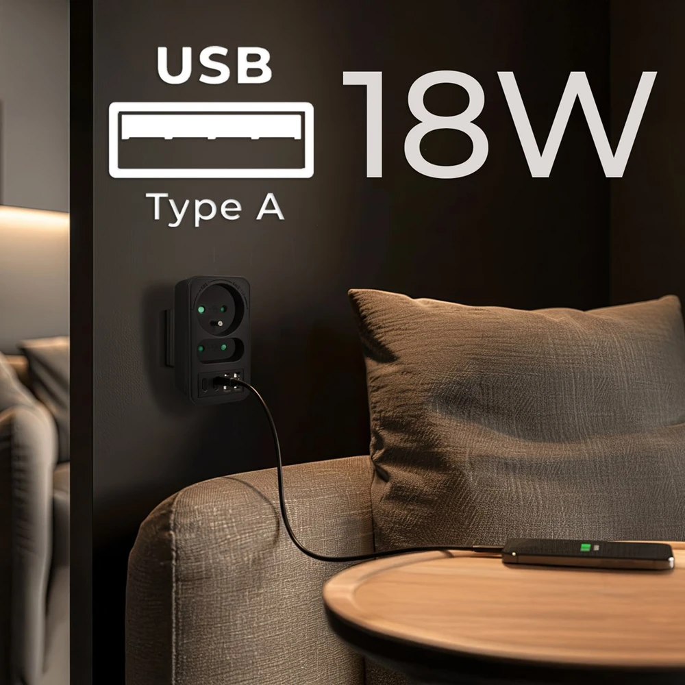 „Maclean“ srovės lizdas x2 + 4xUSB, skirstytuvas su 2 lizdais, 2xUSB A, 2xUSB C PD 20W, 1x16A + 1x6A, MCE249 F/B