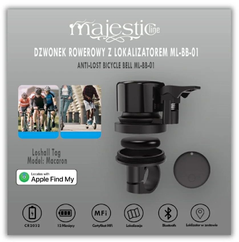 Majesticline Bell with tracker Majestic for bicycle juodos spalvos