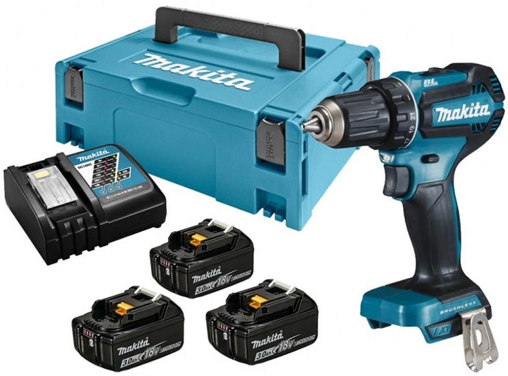 Makita DDF484 rinkinys su 3 baterijomis ir lagaminu