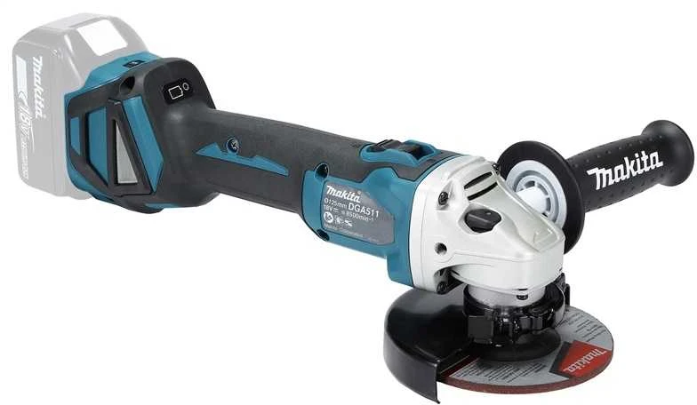 Makita DGA511Z Akumuliatorinis kampinis šlifuoklis, greičio reguliavimas 3000-8500min-1, 18V, ø125mm, komplektuojama be akumuliatorių ir kroviklio!