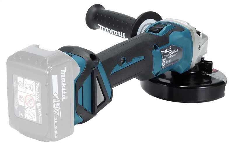 Makita DGA511Z Akumuliatorinis kampinis šlifuoklis, greičio reguliavimas 3000-8500min-1, 18V, ø125mm, komplektuojama be akumuliatorių ir kroviklio!