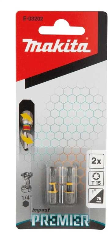 Makita Torsion sukimo antgalis (C-form), T15-25mm, 2vnt. Impact Premier E-03202 T15 • 25 mm • 1/4" • 2 Vnt