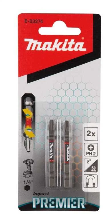 Makita Torsion sukimo antgalis (E-form), PH2-50mm, 2vnt. Impact Premier E-03274 PH2 • 50 mm • 1/4" • 2 vnt