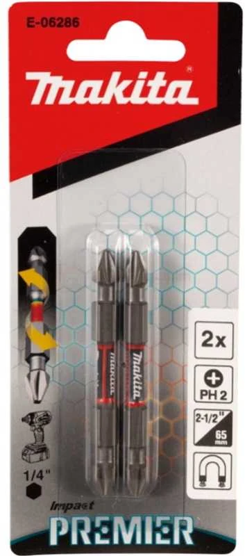 Makita Torsion sukimo antgalis Dbl-End, PH2-65mm, 2vnt. Impact Premier E-06286 PH2 - PH2 • 65 mm • Dbl-End • 1/4" • 2 vnt