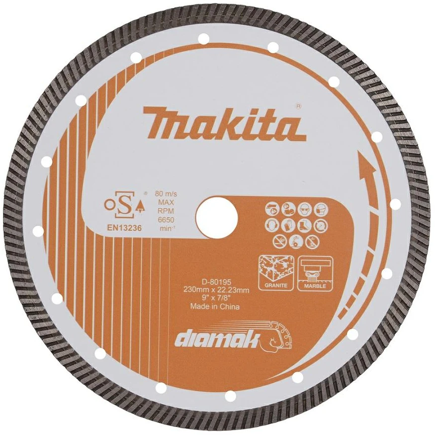 MAKITA DEIMANTINIS DISKAS 230×22,23mm SEGMENTINIS (SAUSAM/ŠLAPIAM PJOVIMUI) BETONUI, AKMENIUI