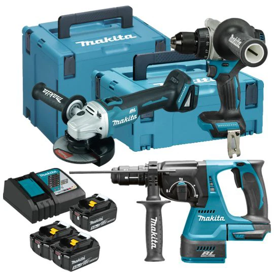 MAKITA KOMPLEKTAS COMBO 18V DLX3202TJ (DHP492, DGA506, DHR243) 3×5,0Ah 2xMP
