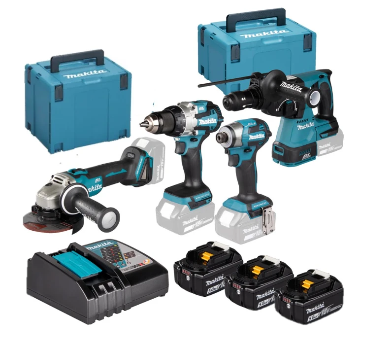 MAKITA KOMPLEKTAS COMBO 18V DLX4196JX1 (DDF489, DGA504, DTD173, DHR243) 3×5,0Ah 2xMP