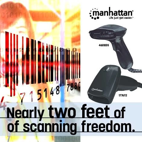 Manhattan didelio nuotolio CCD brūkšninių kodų skaitytuvas 500 mm nuskaitymo gylis, USB, Juodas