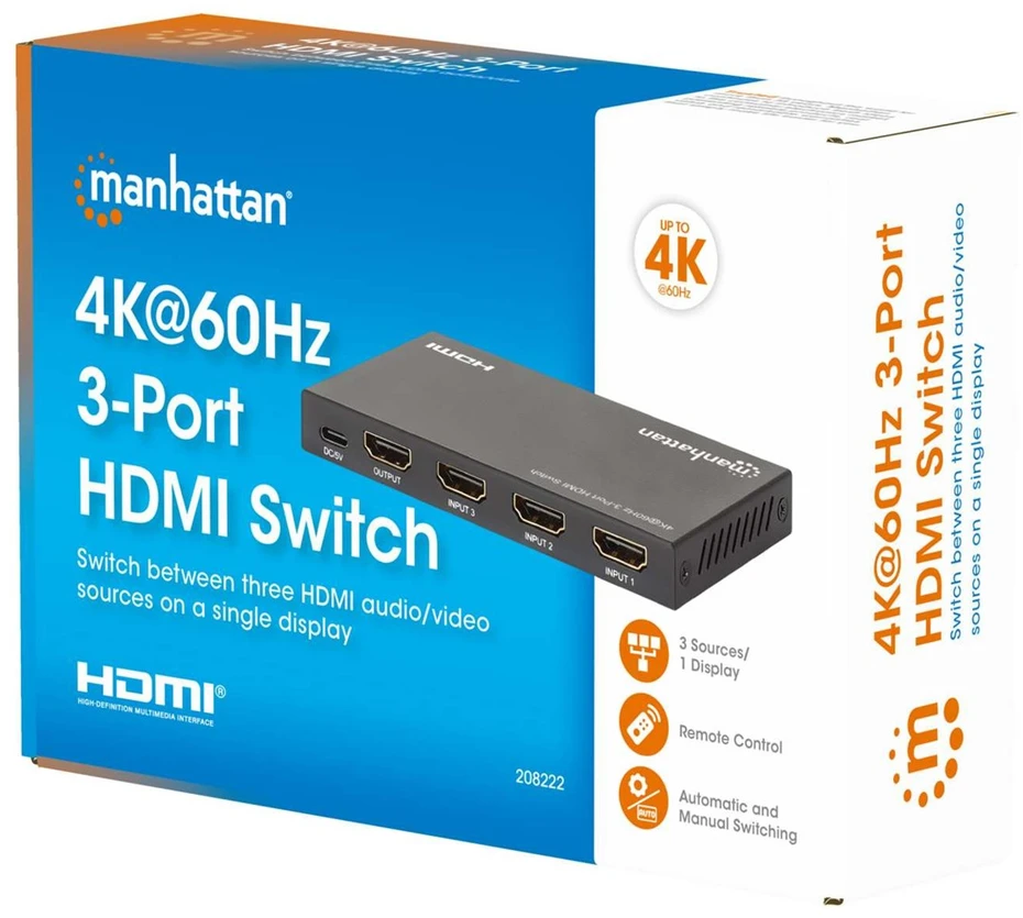Šakotuvas Manhattan 208222 vaizdo signalo jungiklis HDMI