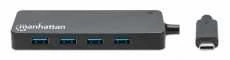 „Manhattan Manhatta“ 4 prievadų USB 3.2 Gen 1 šakotuvas, USB-C nuo 4 USB-A lizdų, 5 Gbps perdavimo sparta, maitinamas autobusu, Juodas, 164924