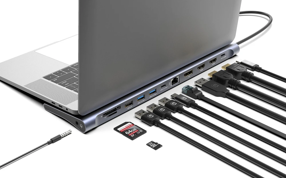 Manhattan 190305 knyginių kompiuterių dokas / jungčių replikatorius Vielinis USB 3.2 Gen 1 (3.1 Gen 1) Type-C Sidabras