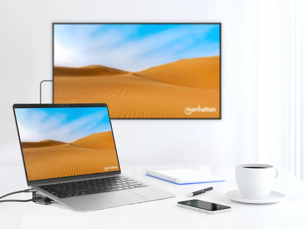 Manhattan 190398 knyginių kompiuterių dokas / jungčių replikatorius Vielinis USB 3.2 Gen 1 (3.1 Gen 1) Type-C Pilka