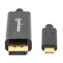 Intracom MANHATTAN USB-C į DisplayPort adapterio kabelis 1m konvertuoja DP Alt režimo signalą į 4K DP išvestį 1 m 3 pėdos Juodas