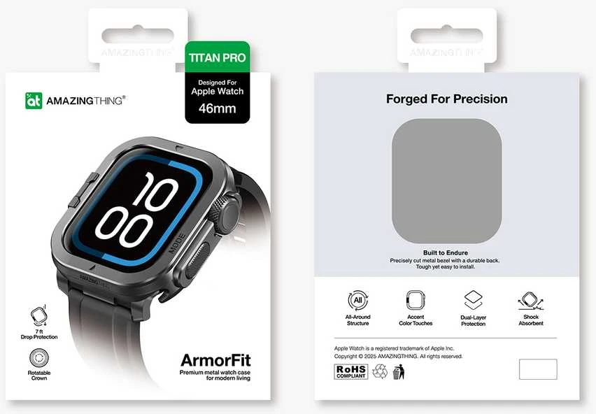 Marka Niezdefiniowana „AmazingThing Titan Pro“ metalinis dėklas, skirtas „Apple Watch 11“ (46 mm), aliuminis, juodas