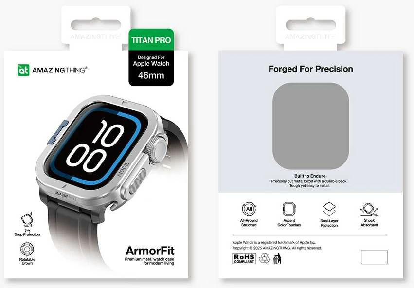 Marka Niezdefiniowana AmazingThing Titan Pro Metal dėklas skirtas Apple Watch 11 46mm Aluminum – Sidabrinis
