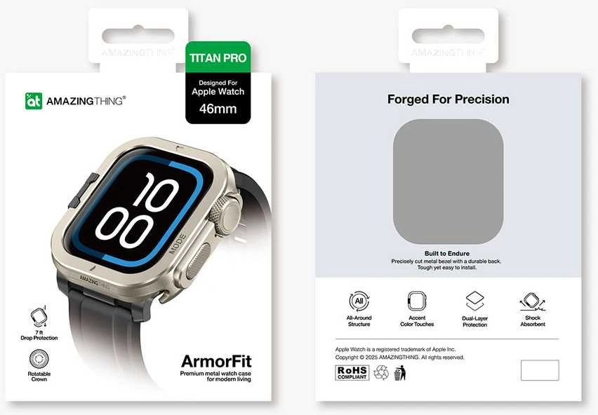 Marka Niezdefiniowana AmazingThing Titan Pro Metal dėklas skirtas Apple Watch 11 46mm Aluminum – Titanium