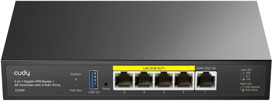 Maršrutizatorius CUDY C200P | router, kontroler, Gigabit, PoE, 30W